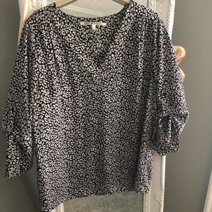 Navy Blue Print V neck Blouse